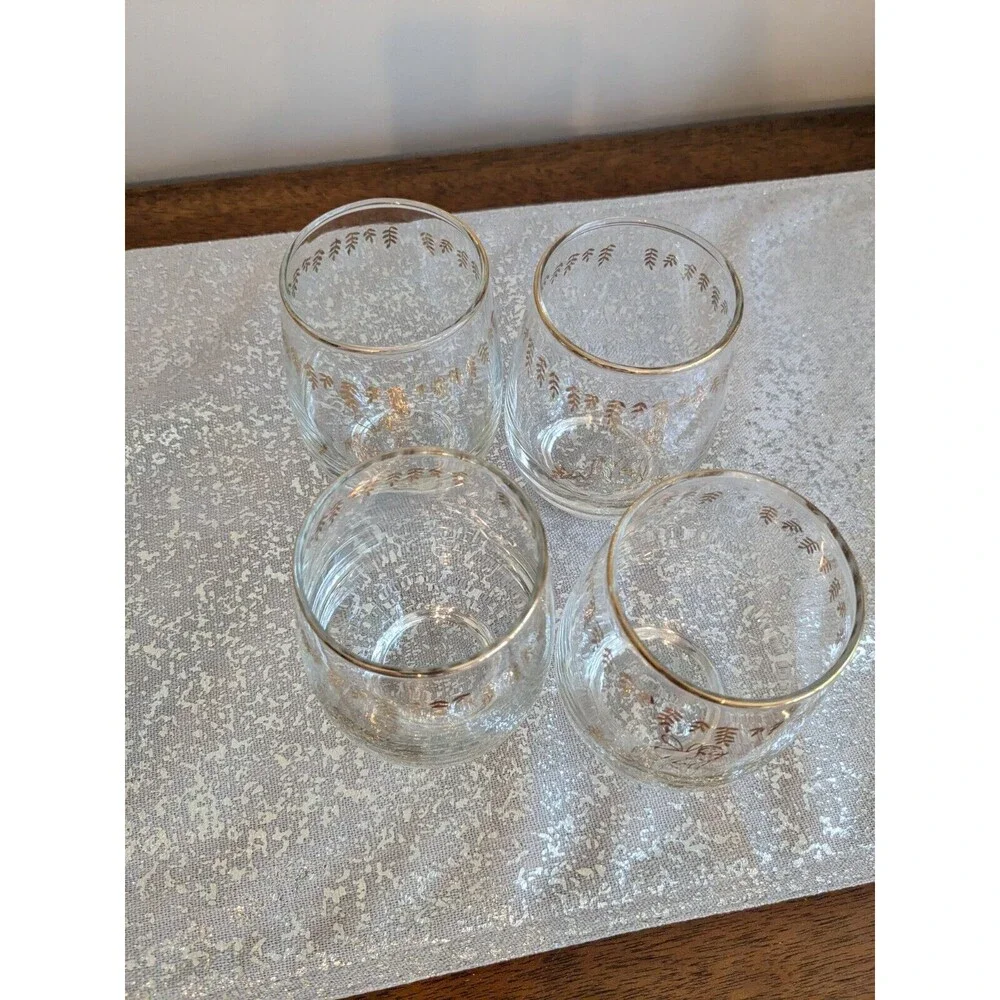 White Rock Tumblers Set 4 Nymph Fairy VTG GingerAle Gold Paint Glass MCM 50s 60s